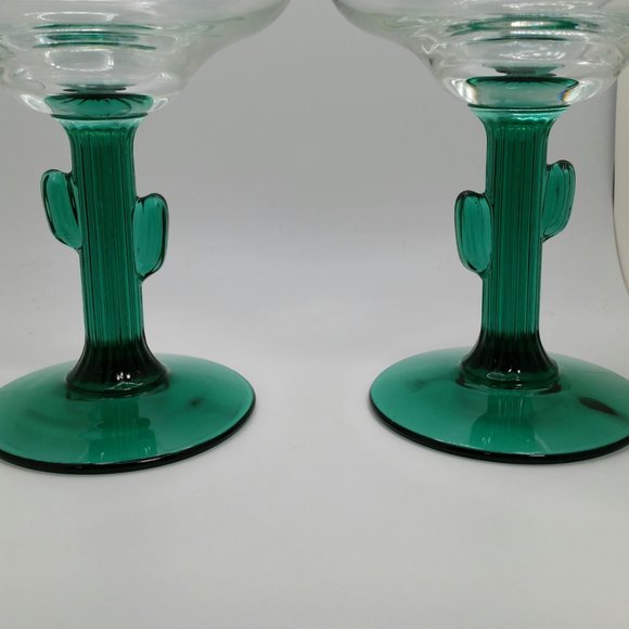 Libbey Cactus Margarita Glasses With Juniper Stem Cactus Stems Coupe Set of 2 - Picture 3 of 10
